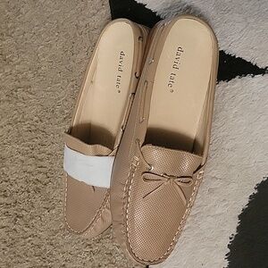David Tate Stylish Women's Open Back Mocassin Slides in Taupe Size 10